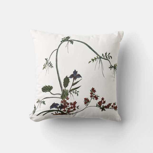 Floral Artwork Japanese Flower Throw Pillow (Front)