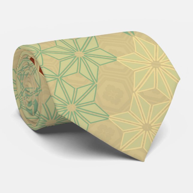 Floral (Asanoha) Pattern Gold Tie (Rolled)