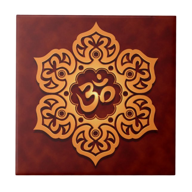 Floral Aum Design, golden red Tile (Front)