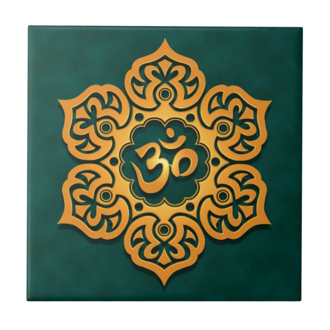 Floral Aum Design, golden teal Tile (Front)