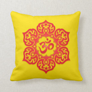 Floral Aum Design, red and yellow Throw Pillow