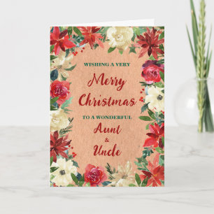 Floral Aunt and Uncle Merry Christmas Card