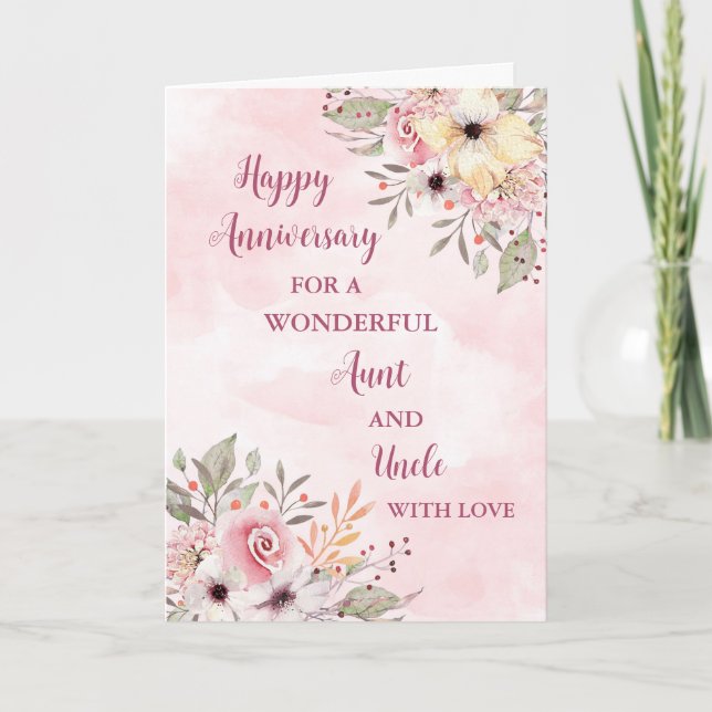 Floral Aunt and Uncle Wedding Anniversary Card (Front)