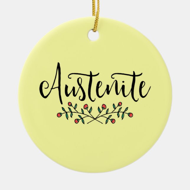 Floral Austenite Yellow Bookish Ceramic Ornament (Front)