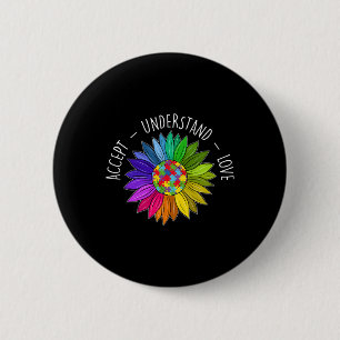 Floral Autism Awareness Daisy Flower For Women 1 2 Inch Round Button