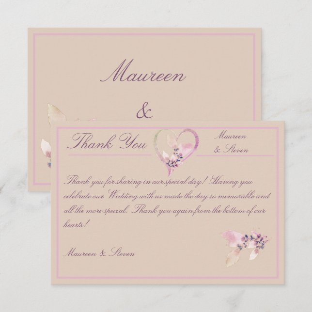 Floral Autumn Blush, Mauve, & Pink Wedding Thank You Card (Front/Back)