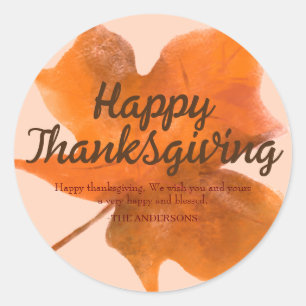 Floral Autumn Leaf Happy thanksgiving family Classic Round Sticker