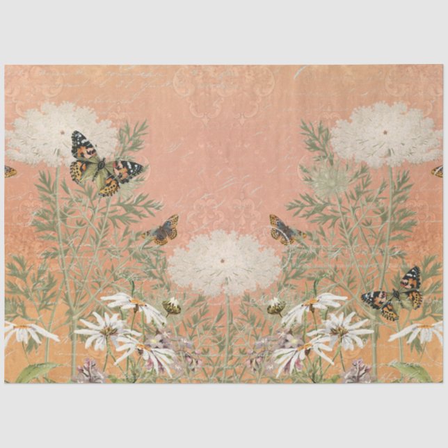Floral Autumn Paris Butterfly Ephemera Decoupage Tissue Paper (Front)