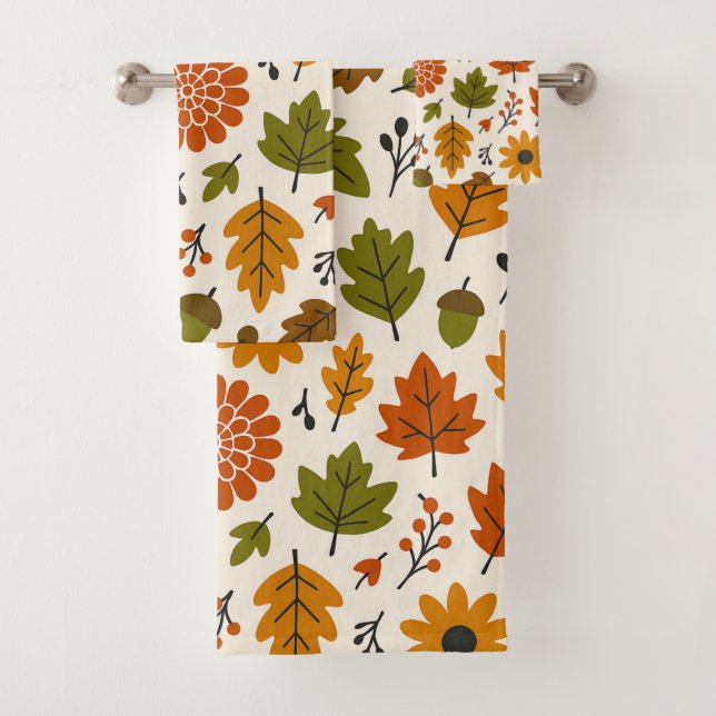 Floral Autumn Pattern Bath Towel Set (Insitu)