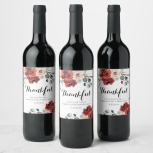 FLORAL AUTUMN THANKFUL Wine Label 