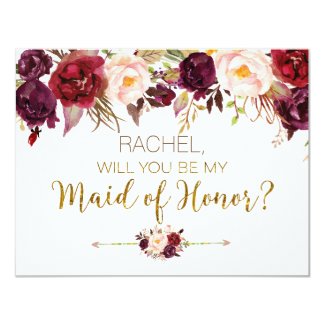 Floral Autumn Will You Be My Maid of Honour Card