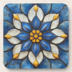 Floral Azulejo Blue White and Yellow Coaster