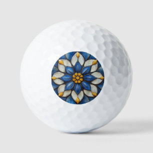 Floral Azulejo Blue White and Yellow Golf Balls