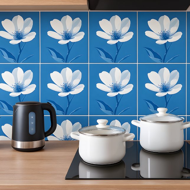 Floral Azulejo Mediterranean Blue White Tile (Blue Azulejo Mediterranian)