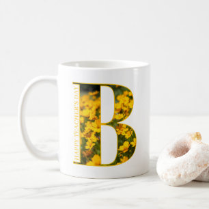Floral B Monogram Custom Text Elegant Coffee Mug