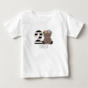Floral Baby Bear Stripes Second Birthday Shirt