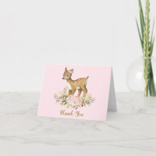 Floral Baby Deer Baby Shower Thank You Note