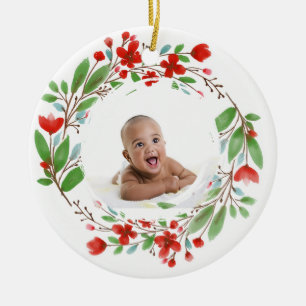 Floral baby first ceramic ornament