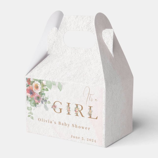 Floral Baby Girl Shower Favor Box (Front Side)