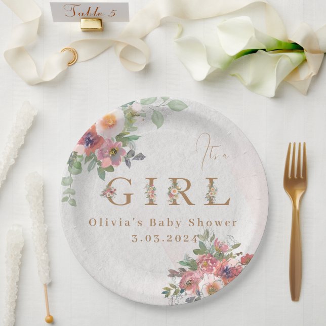 Floral Baby Girl Shower Paper Plate (Wedding)