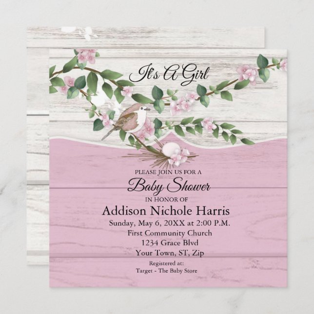 Floral Baby Girl Shower Whitewashed Barn Wood (Front/Back)