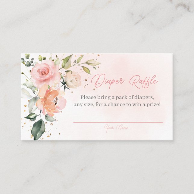 Floral Baby In Bloom Baby Shower Diaper Raffle Enclosure Card (Front)