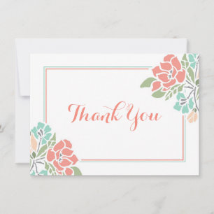 Floral Baby Shower Coral Teal Thank You Card