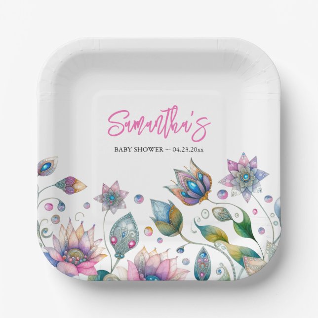 Floral Baby Shower Disposable Paper Plate (Front)