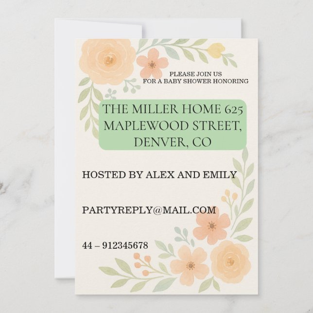 Floral Baby Shower Invitation (Back)