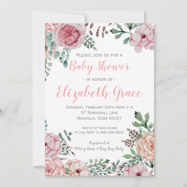 Floral Baby Shower Invitation (Front)