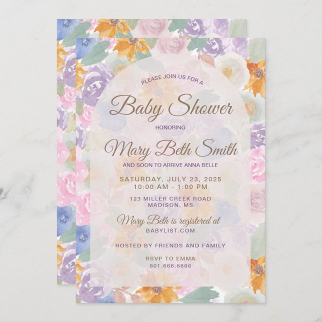 Floral Baby Shower Invitation (Front/Back)