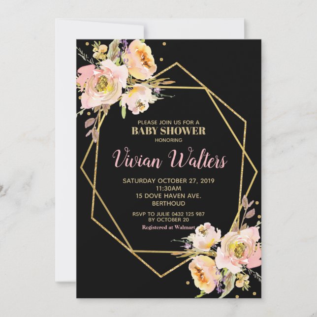 Floral Baby Shower Invitation Boy Girl Pink Blush (Front)