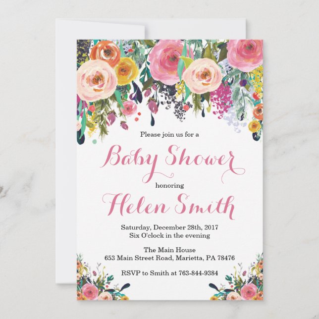 Floral Baby Shower Invitation Card Watercolor (Front)