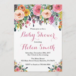 Floral Baby Shower Invitation Card Watercolor