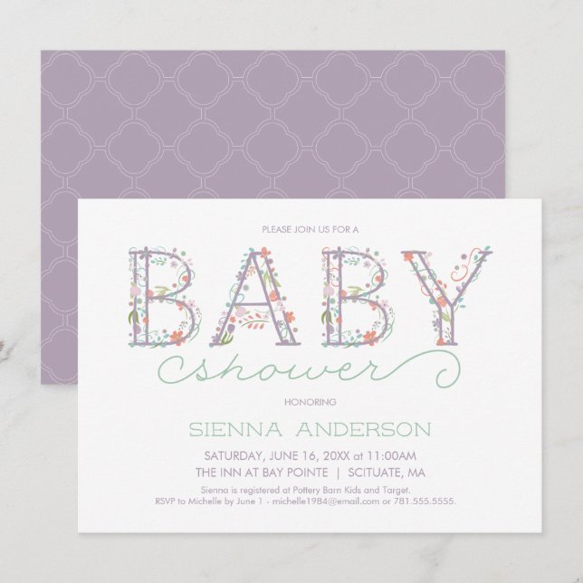Floral Baby Shower Invitation - Custom Invite (Front/Back)