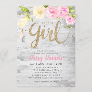 Floral Baby Shower   It's A Girl Invitation