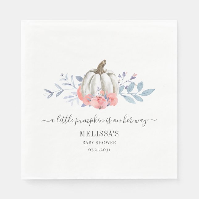 Floral Baby Shower Pink Roses Pumpkin Napkin (Front)