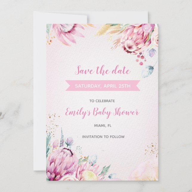 Floral baby shower save the date (Front)