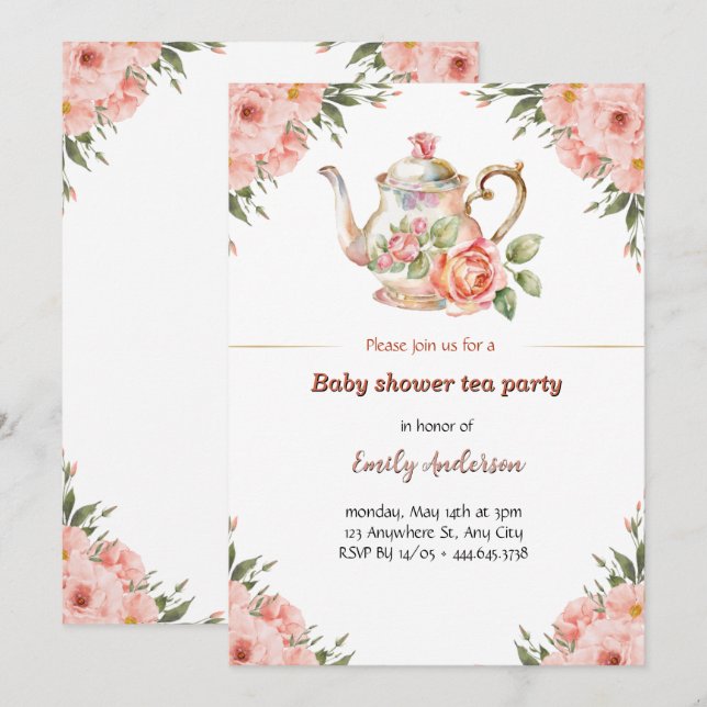 Floral Baby Shower Tea Party Invitation (Front/Back)