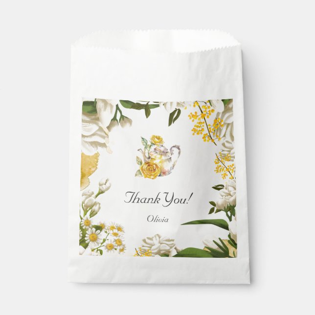 Floral Baby Shower Tea Party Thank You Gift Favour Bag (Front)