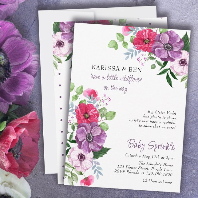 Floral Baby Sprinkle Purple Pink Flowers Invitation (Creator Uploaded)