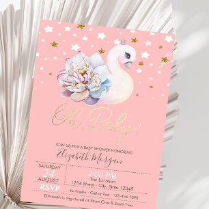 Floral Baby Swan Crown Stars Baby Shower Invitation