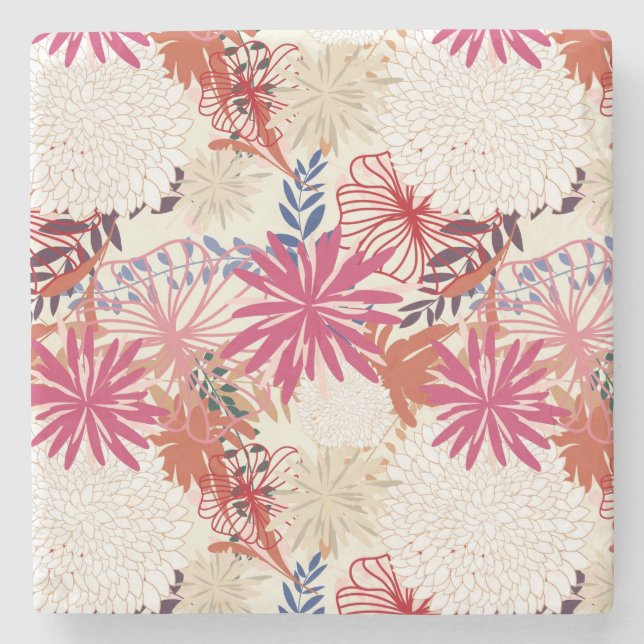 Floral background 3 stone coaster (Front)