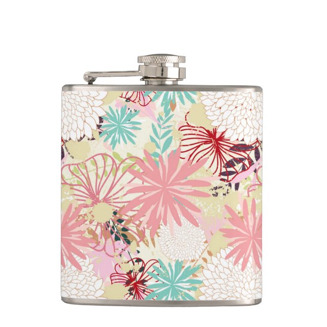 Floral background 4 hip flask (Front)