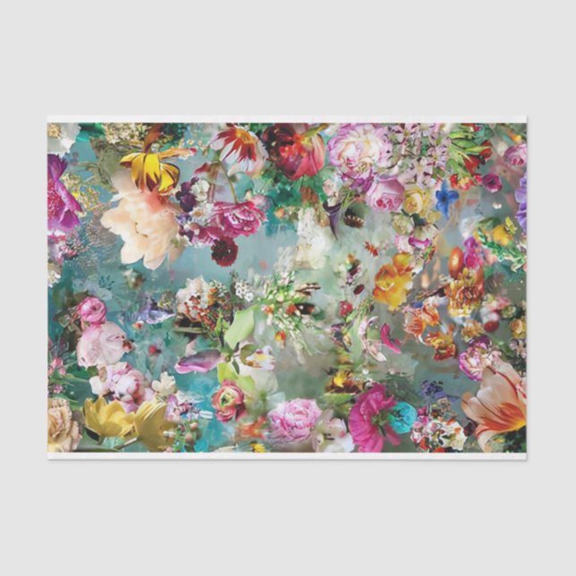 Floral Background Multi Coloured Teal Tissue Paper (Front)