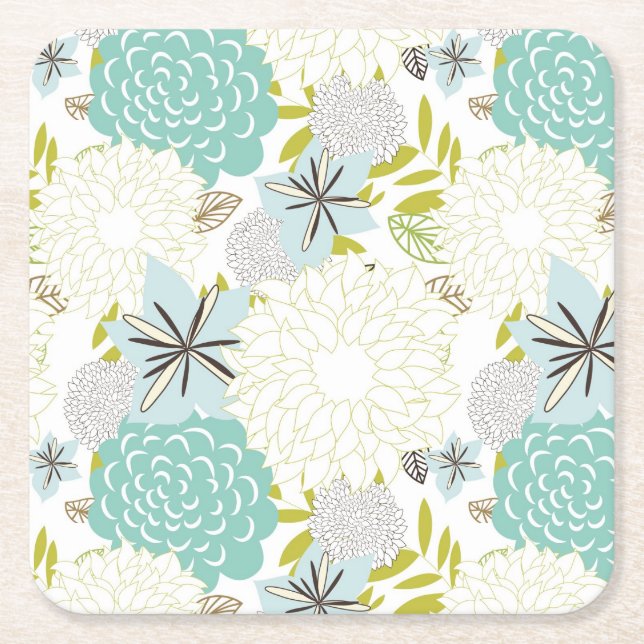 Floral background square paper coaster (Front)