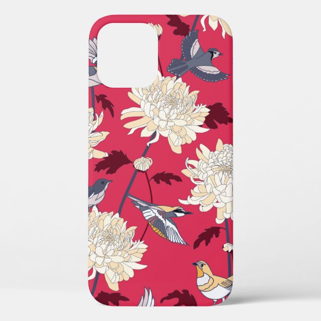 Floral background with birds and chrysanthemums vi Case-Mate iPhone case (Back)