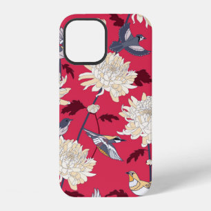 Floral background with birds and chrysanthemums vi iPhone 12 case