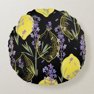 Floral background with hand-drawn lavender flowers round pillow