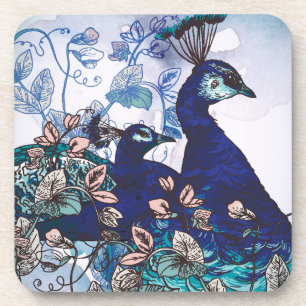 Floral Background with Peacocks Coaster